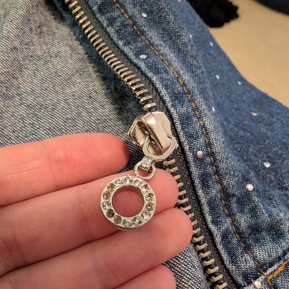 Cute Denim Jacket - Gemstone Pattern, Zipper (M/L) - Picture 4 of 4